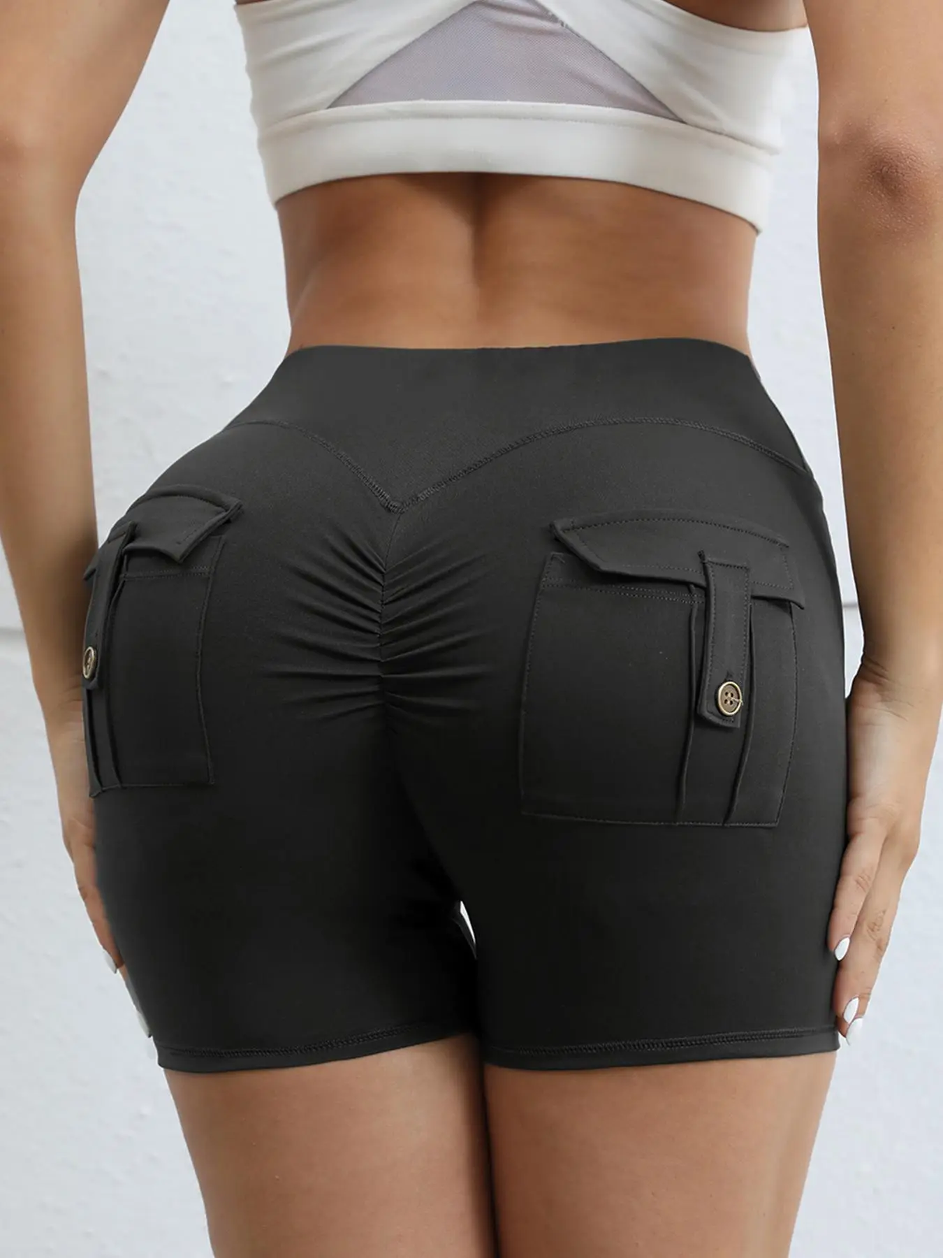 Women's Solid Color Pocket Cargo Shorts, Casual Comfy High Waist Skinny Shorts for Daily Wear, Ladies Bottoms for All Seasons