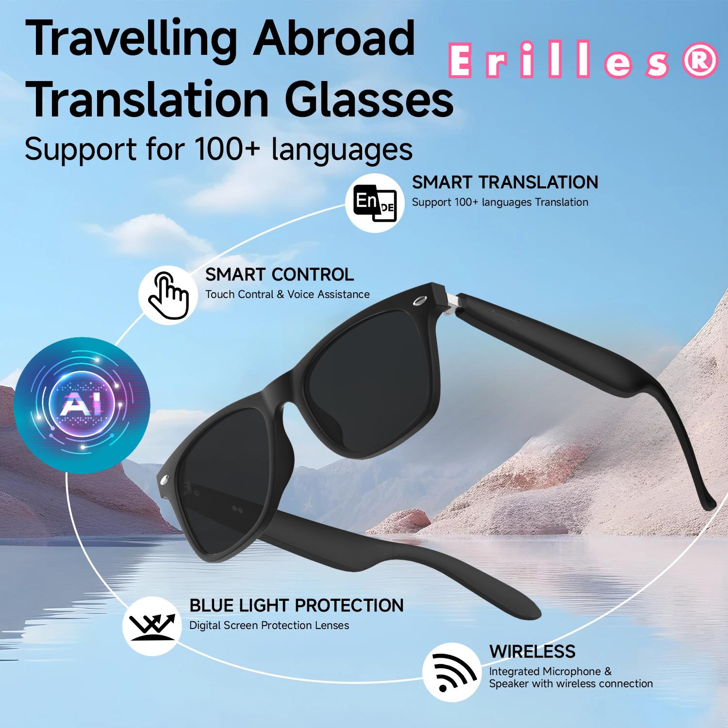2025 New AI Translation Smart Glasses Bluetooth Call Headphones UV Protective Lenses Connected Bezel Outdoor Sports Sunglasses - Image 4