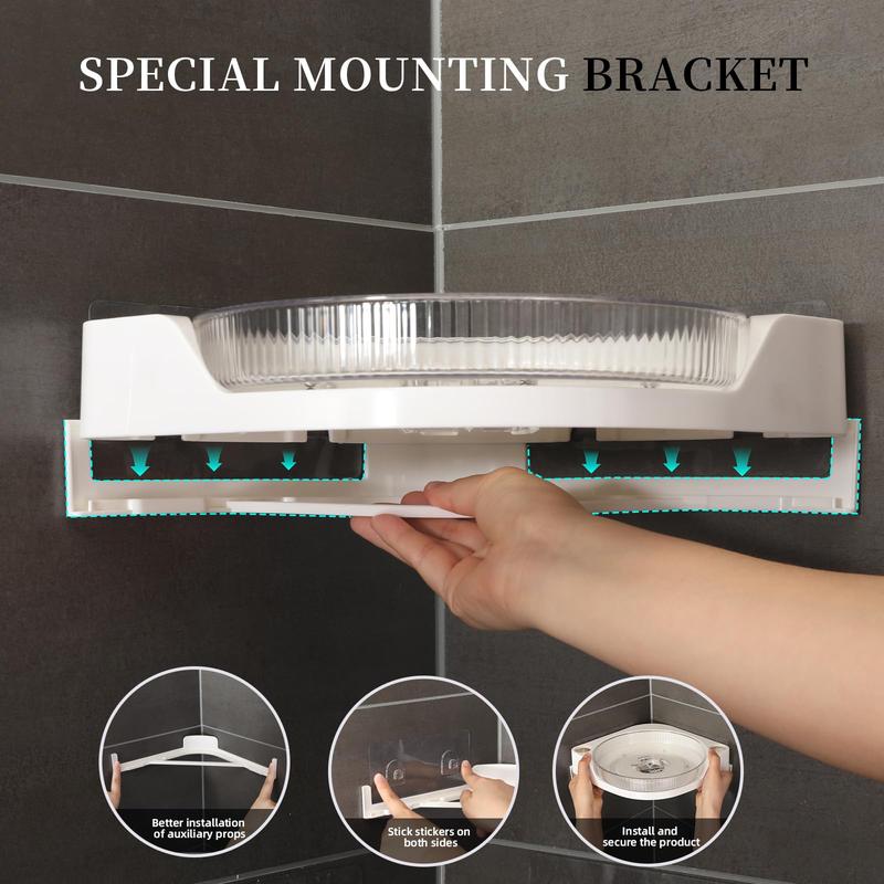 Product Introduction of 360° Rotatable Shower Shelf, Large Capacity Single Layer Shower Storage Rack with Hooks, Shower Organizer for Bathroom, Kitchen and Toilet 10
