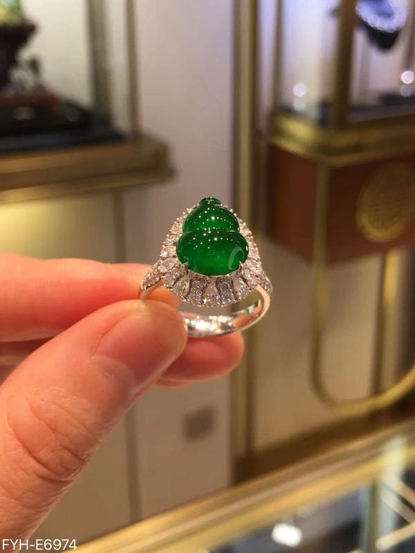 Product Introduction of Imitation Glass Type Emperor Green Gourd Ring Graceful and Fashionable Open End Adjustable with Diamond Ice-like Special-Interest Design 7