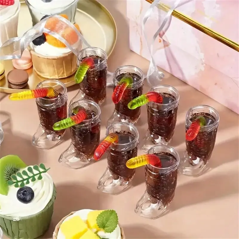 #KUP 5/10/20pcs Transparent Mini Cowboy Boot Shot Glasses - Reusable Western Mugs For Cool Party Decor, Perfect For Birthday & Theme Parties 1