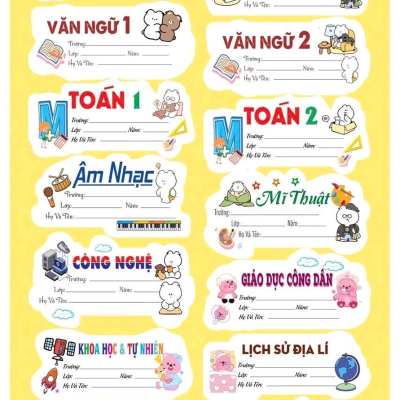 nhãn vở in môn học theo lớp 60 cái nhãn 5