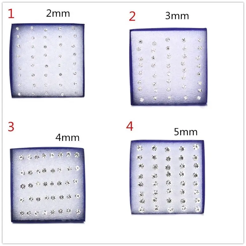 Set 20 đôi bông tai nhựa mạ kim cương lấp lánh 2/3/5mm Women