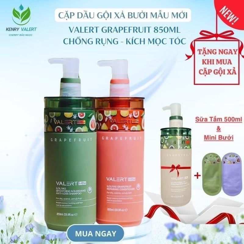 ( MUA 1 CẶP TẶNG 1 CHAI SỬA TĂM 500ml) Dầu gội xả bưởi hỗ trợ giam rung  VALERT GRAPEFRUIT 850ML