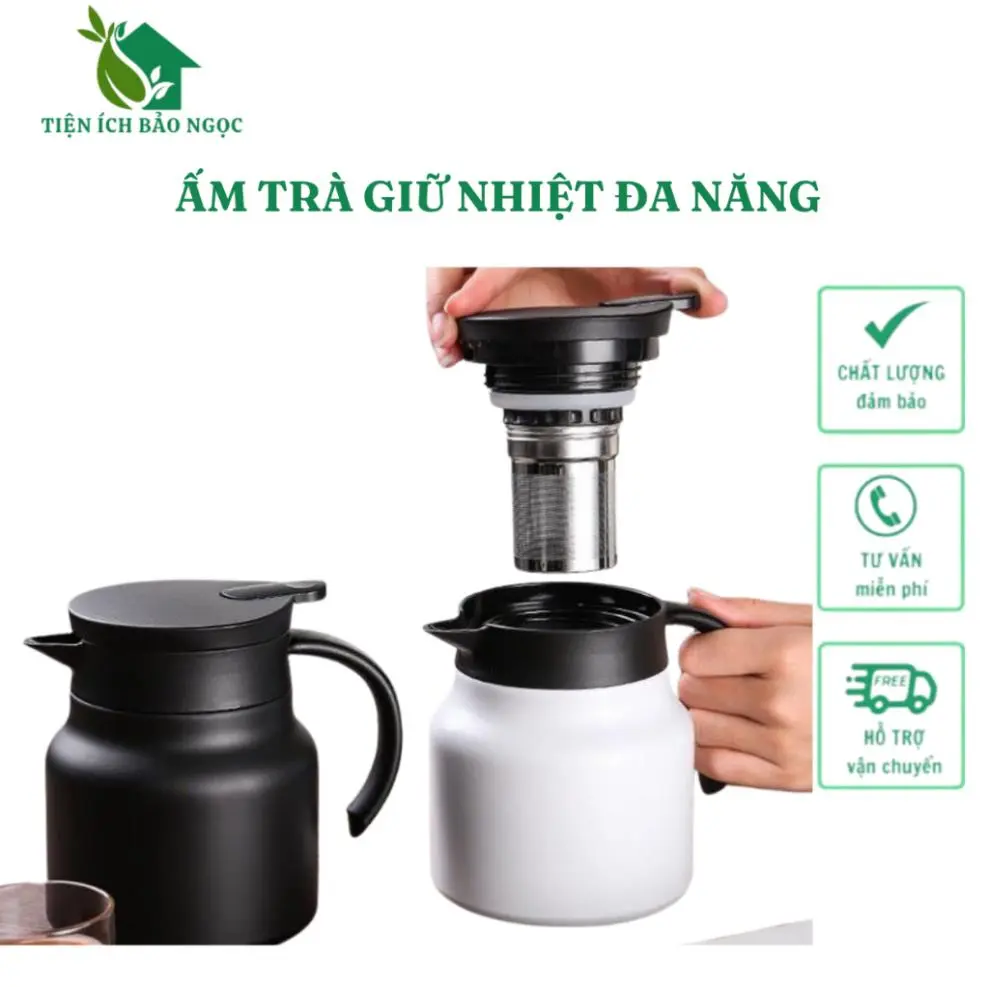 [Miễn ship] Ấm pha trà giữ nhiệt inox dung tích 1000L có lưới lọc, bình pha trà giữ nhiệt cao cấp đến 48h