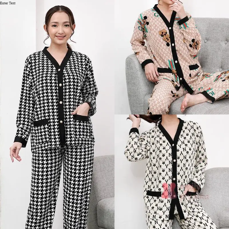 EMILY PIYAMA Baju Tidur Set Piyama Model Kancing Depan Lengan Panjang Celana Panjang Premium Pakaian Tidur Wanita Dewasa