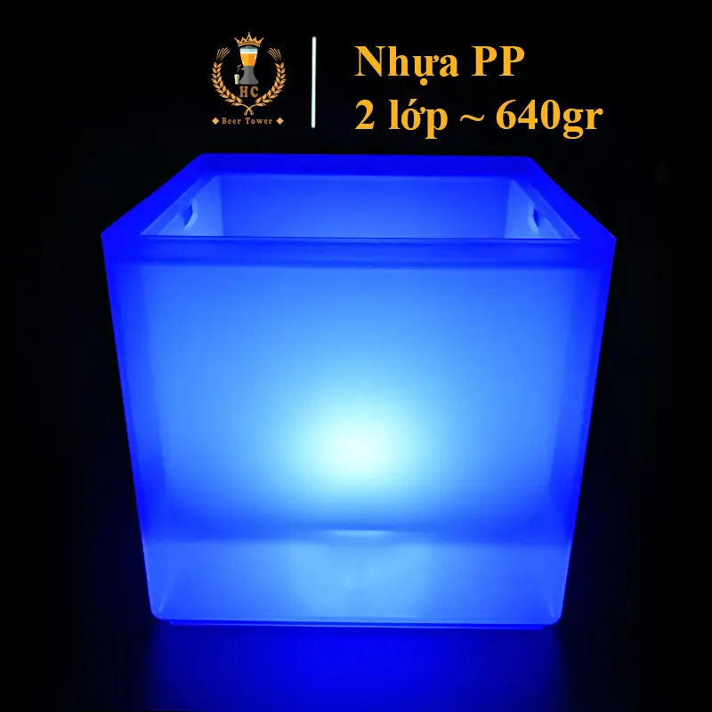 Xô đá ướp lạnh có đèn led 3.5 lít HC305 Đèn 7 màu tự động thay đổi Hình vuông 19x19xcao18.5cm Nhựa PP cho bar KTV party 4