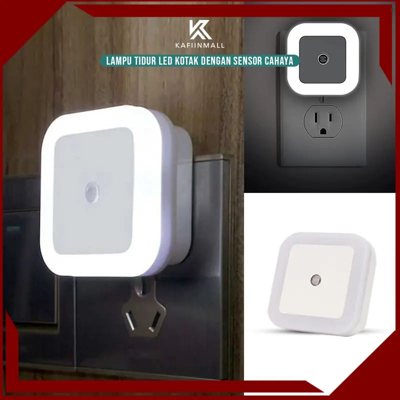 HORICI Lampu Tidur LED Kamar Kotak Dengan Sensor Cahaya / Lampu malam Kamar Plastik 3 watt 6