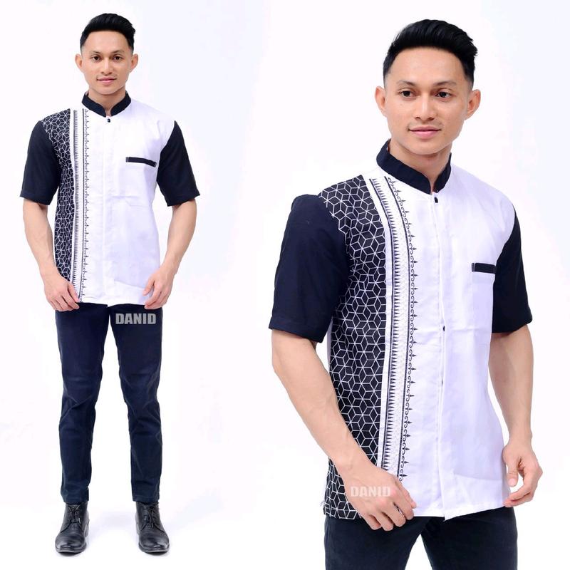 BAJU KOKO PRIA BORDIR PUTIH LENGAN PENDEK TERBARU TH 2023 Katun muslim formal muda dewasa Motif Kurta 8
