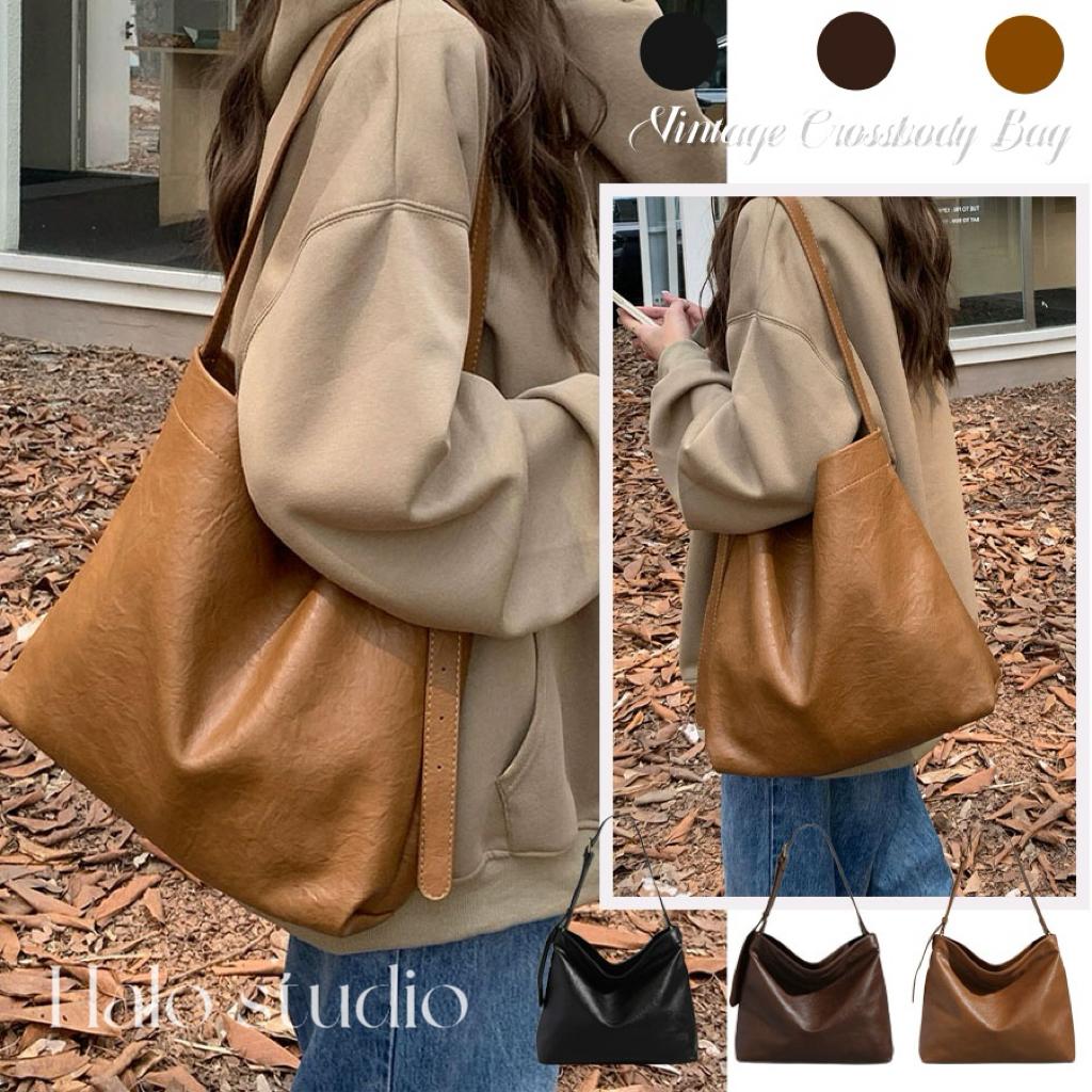 Halo studio พร้อมส่ง กระเป๋าแฟชั่นสไตล์เกาหลี หนัง PU กระเป๋าสะพายข้าง Maillard เทรนด์แฟชั่น