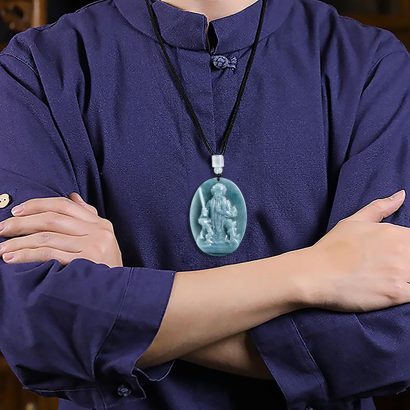 Natural A jadeite blue water Taoist primeval pendant pendant jade pendant 1