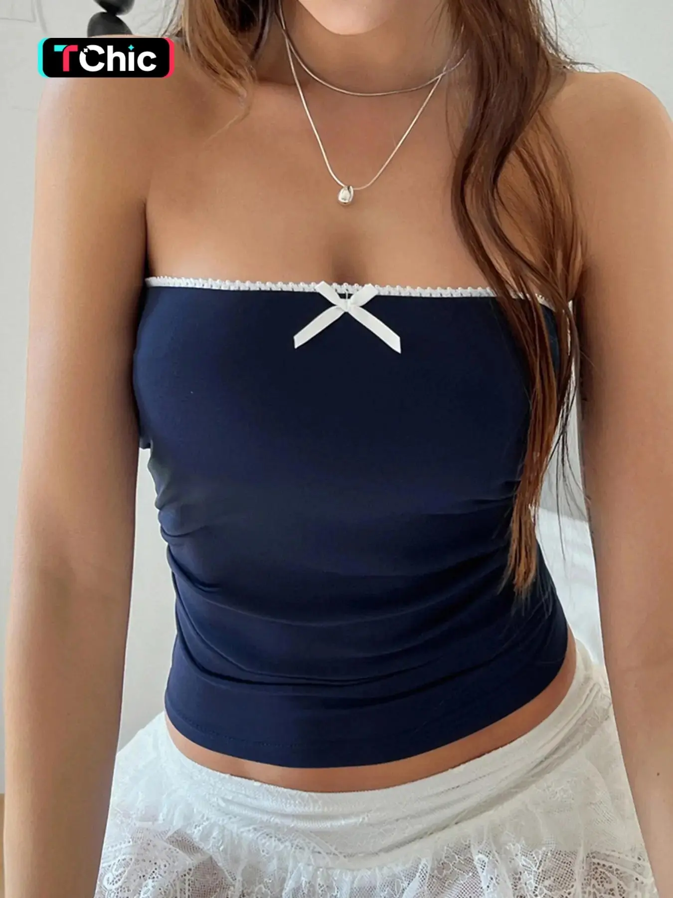 Women's Contrast Binding Tube Top, Casual Sleeveless Top for Summer, Fashion Women's Top for Daily Wear, Go Out Tops