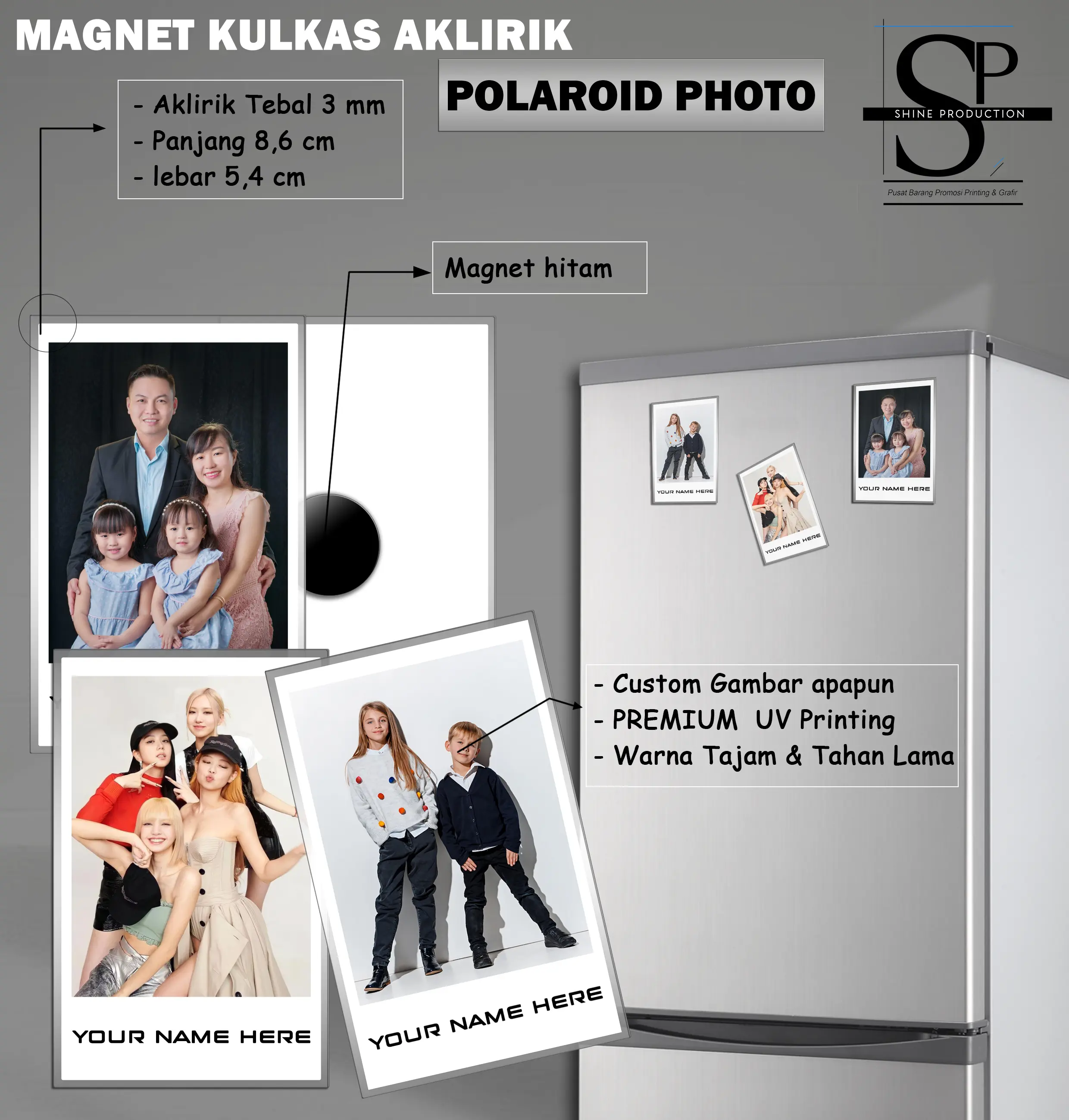Magnet Kulkas Motif Polaroid Custom Foto Dan Custom Nama Tempelan Kulkas Foto