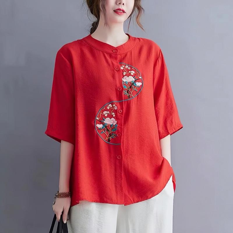 Product Introduction of Áo Nữ Cổ Tròn Thêu Hoa, Chất Liệu Đũi Xước Form Suông Che Khuyết Điểm Sp15 Top 5