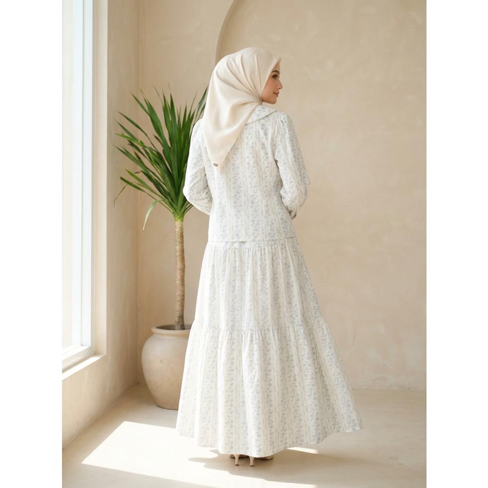 Asaya Rok kemeja lengan panjang leher awak setelan bunga