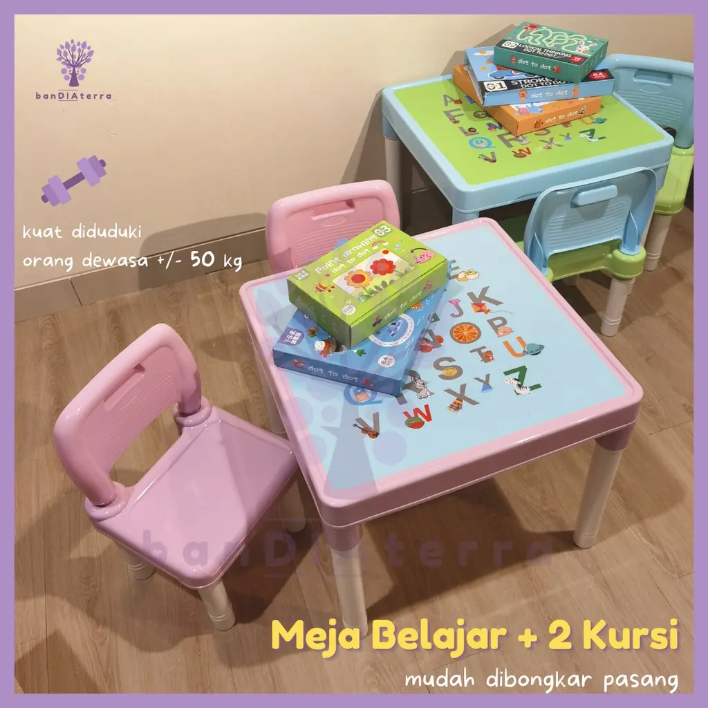 Bandiaterra Study Desk + 2 Chair/ Set Meja Belajar Anak + 2 Kursi