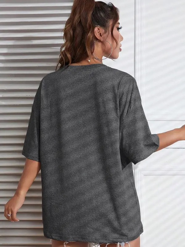Women's Skeleton & Letter Print Drop Shoulder Tee, Casual Comfy Half Sleeve Round Neck T-shirt for Summer, Fashion Women's Top for Daily Wear 1