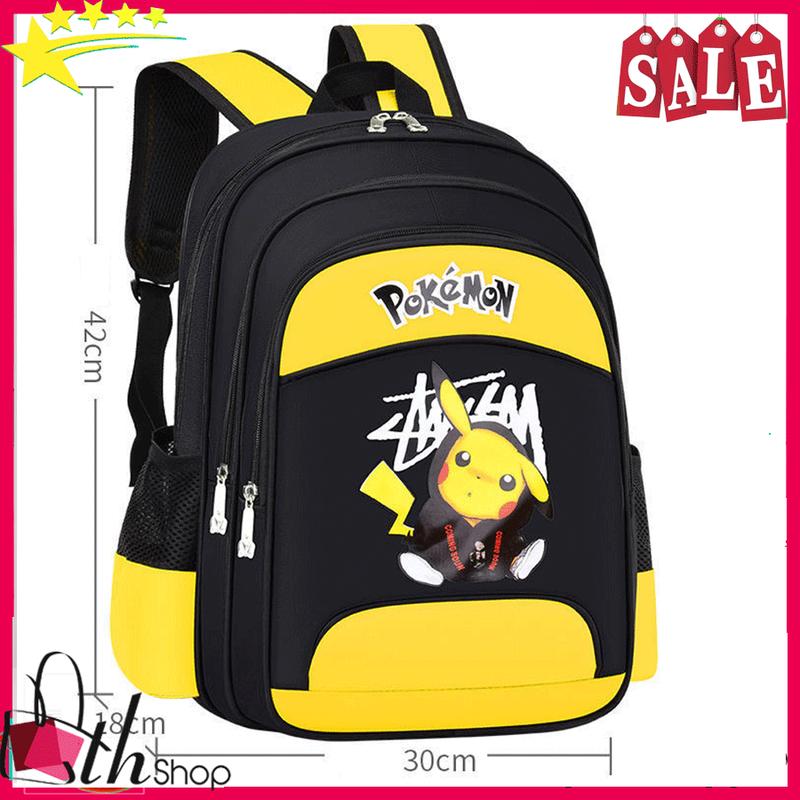 Balo micachu size lớn cho học sinh cấp 1, 2, cấp 3 đi học, cặp sách nam trung học nhiều ngăn Pokemon