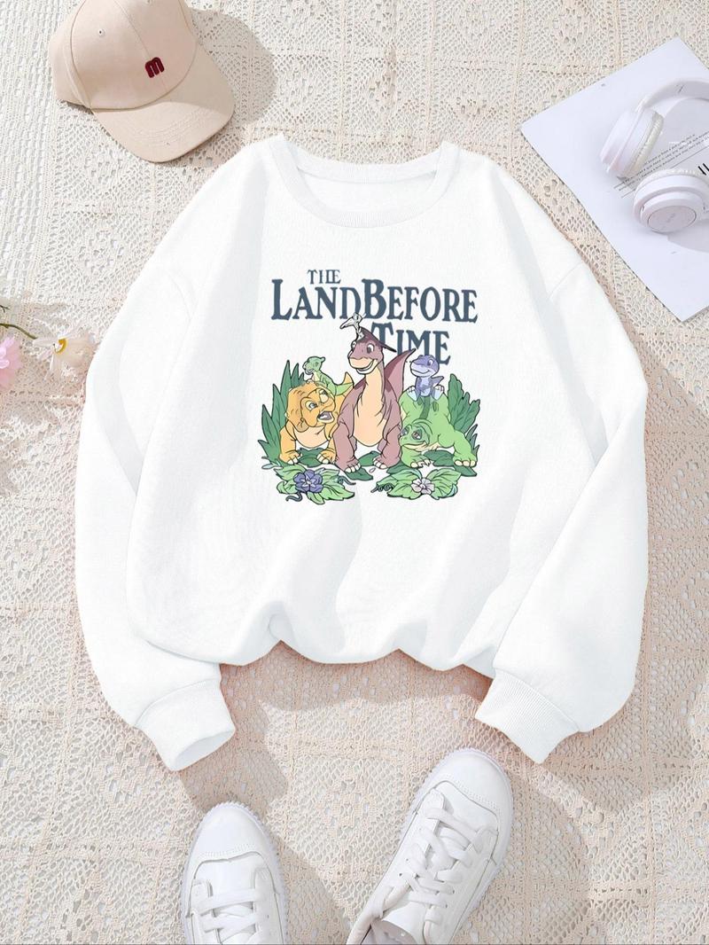Product Introduction of Women's Cartoon Dinosaur Print Round Neck Sweatshirt, Fashion Casual Crew Neck Long Sleeve Pullover for Daily Wear, Ladies Fall & Winter Clothes 8