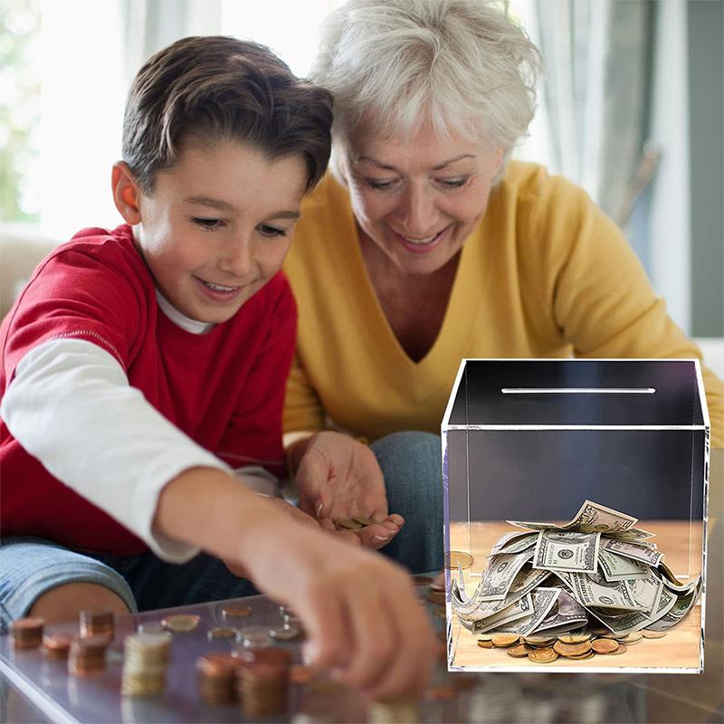 Product Introduction of [HHH]1Pc 12CM Transparent Acrylic Children's Piggy Bank Is Not Advisable Square Large Capacity Money Saving Box Coin  Box 25