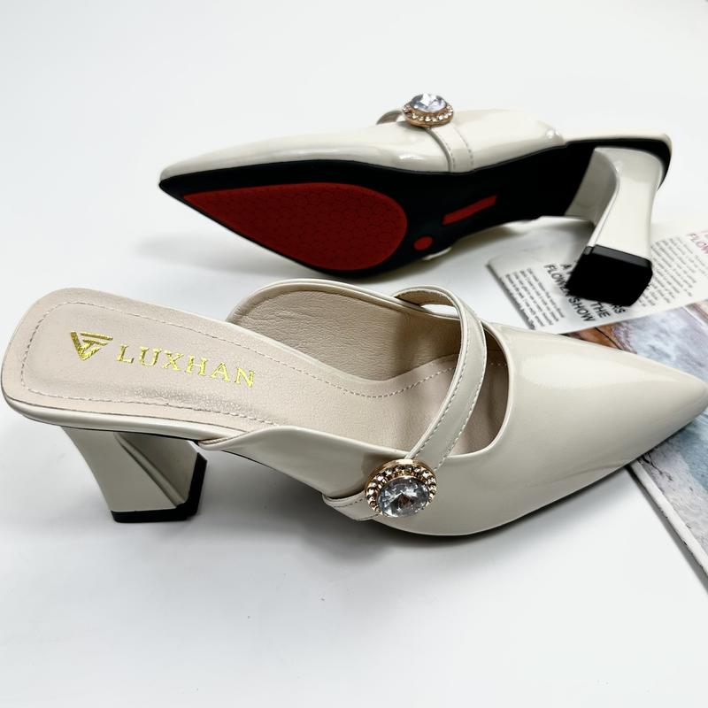 Product Introduction of Sục Mũi Nhọn Quai Ngang Cao 5cm Và 7cm Thon Gọn Chuẩn Size Chất Da Bóng Mềm Êm DéP Nữ Jean Shoes Guốc GiàY Women 5