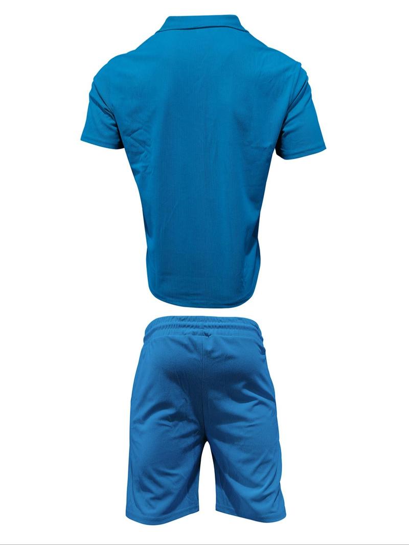 Product Introduction of Men's Striped Print Button Front Shirt & Shorts Set, Loose Casual Short Sleeve Collared Top & Shorts, Men's Summer Outfits 6