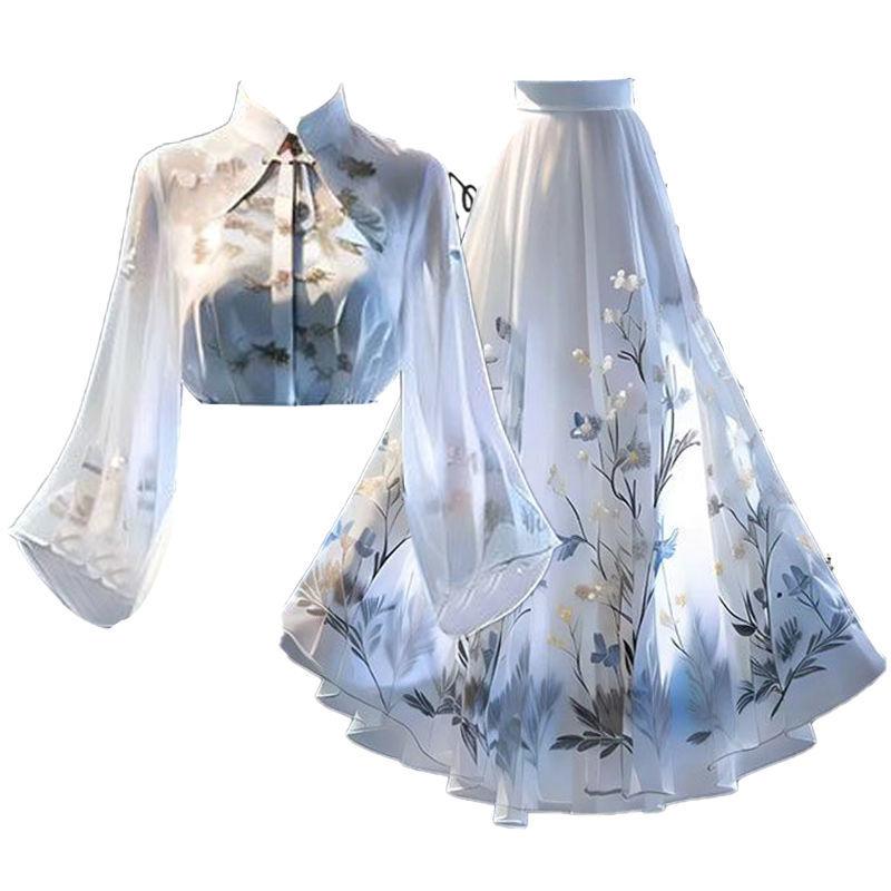 Áo Hanfu Phong Cách Trung Quốc Mới, Bộ Đồ Hai Mảnh, Váy Yếu Tố Han, Cho Nữ, Bộ Sưu Tập Mới, 2024, Thiết Kế Cải Tiến, Thích Hợp Mặc Năm 2024 5