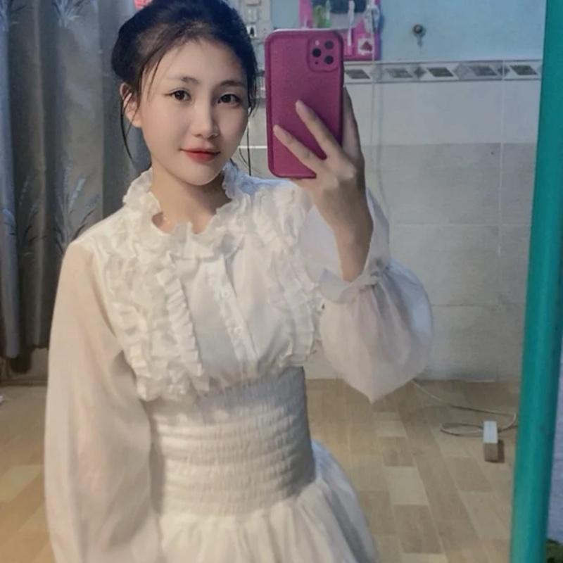 Đầm Tiểu Thư  Voan Tơ Tay Dài Bo Chun Eo Siêu xinh Nữ