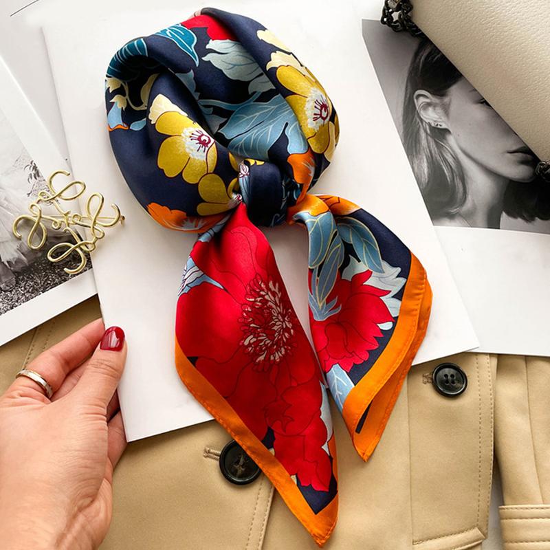  Khăn Quàng Cổ Vuông In Lụa Giả Thời Trang Và Thoáng Khí Dây Buộc Tóc Đa Năng 27,55 inch Dành Cho Nữ 1 Chiếc WJ1026-317 
