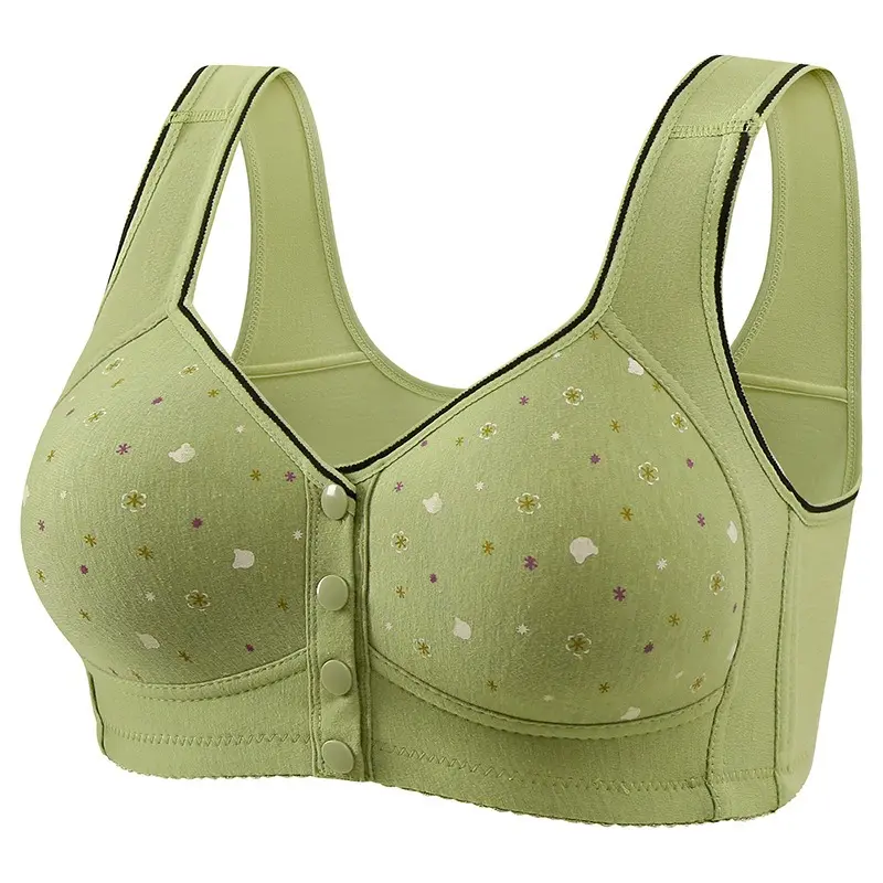 Đồ Lót Cho Phụ Nữ Trung Niên Và Cao Tuổi, Hàng Mới Về, Cỡ Lớn (36-50), Áo Ngực Cotton, Áo Ngực Vest In Họa Tiết Ngực Trước, Không Có Vòng Thép Nhung Voi Voan 1