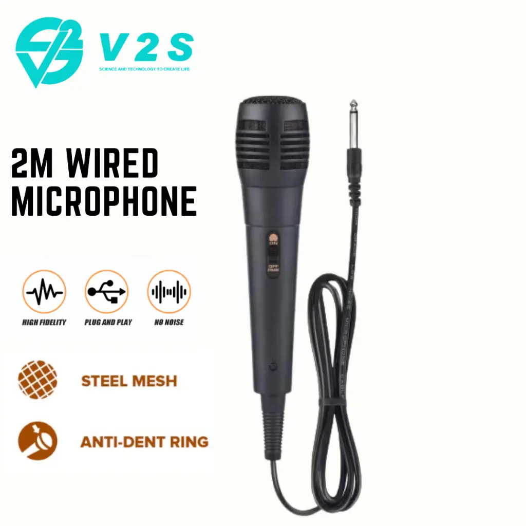 V2S MIC-001 Audio Vocal Karaoke Microphone Jack Black Professional Stage Singing Power Amplifier Mic Plug Cable Noise Plastic Durable Shockproof Smartphone