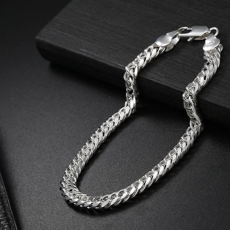 Product Introduction of Fashion original brand 925 Sterling Silver man 6MM geometric chain bracelets neckalces for women Party wedding jewelry sets 11