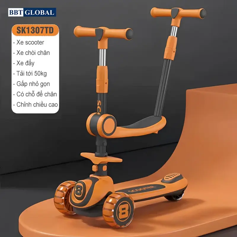 Xe trượt Scooter BBT Global 2 trong 1 cao cấp có tay đẩy cho bé SK1307TD, SK1307 2