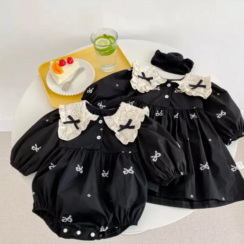 Dress dan Romper Krah Kupu Pita Couple Kakak Adik Anak Perempuan Cewek  Newborn sampai tahun Dress 100