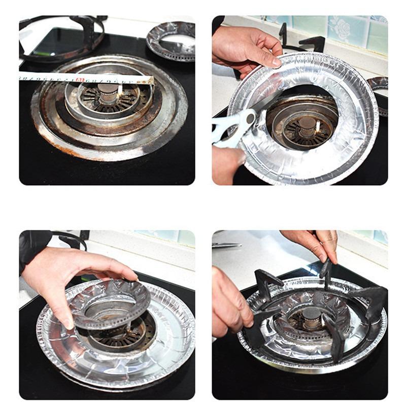 Thảm Bếp Ga, 10 Cái, Thảm Chống Dầu, Làm Bằng Giấy Bạc Nhôm, Chịu Nhiệt, Tấm Lót Làm Sạch, Bảo Vệ Phạm Vi Ga 4