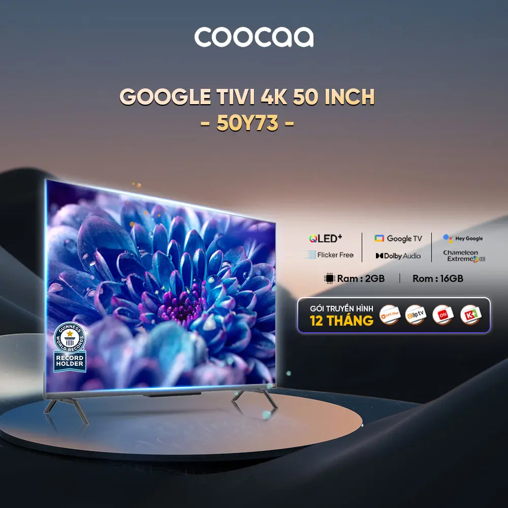 [Deal Độc Quyền] Google Tivi Coocaa 4K 50 Inch - Model 50Y73 - RAM 2GB- ROM 16GB - Điều Khiển Giọng nói - Bluetooth - Kho Tàng Ứng Dụng Google Play