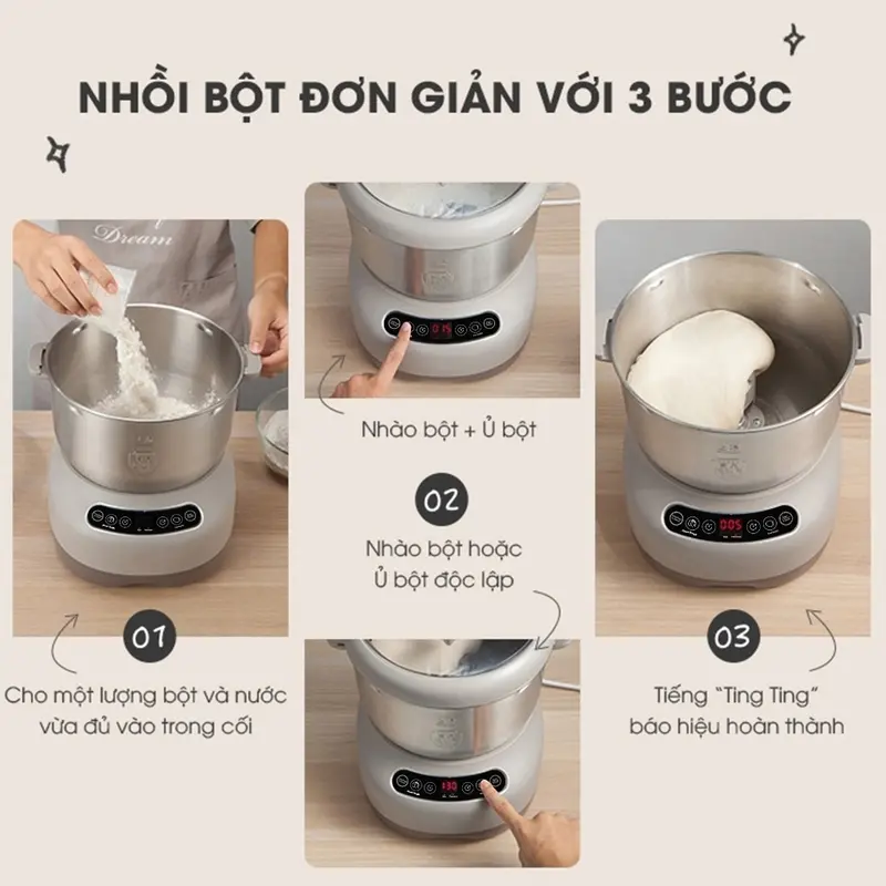 Máy Trộn Bột 7L Inox 304, Ủ Bột, Nhào Bột, Nhồi Bột Nhanh, Công Suất Lớn Chống Dính - EP3504GY 6