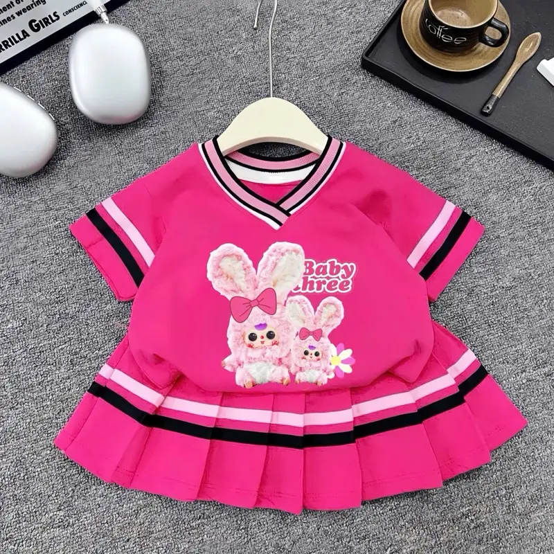 Váy  CỔ TIM in baby three cho bé gái 14-38 kg, làm bằng chất liệu cotton ( có lot trong) ( TT )