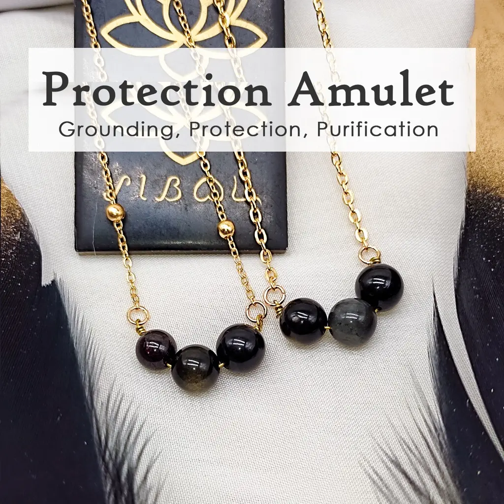 Protection Amulet (Grounding) Necklace Pendant Black Tourmaline Obsidian Garnet Labradorite PDT-ASR