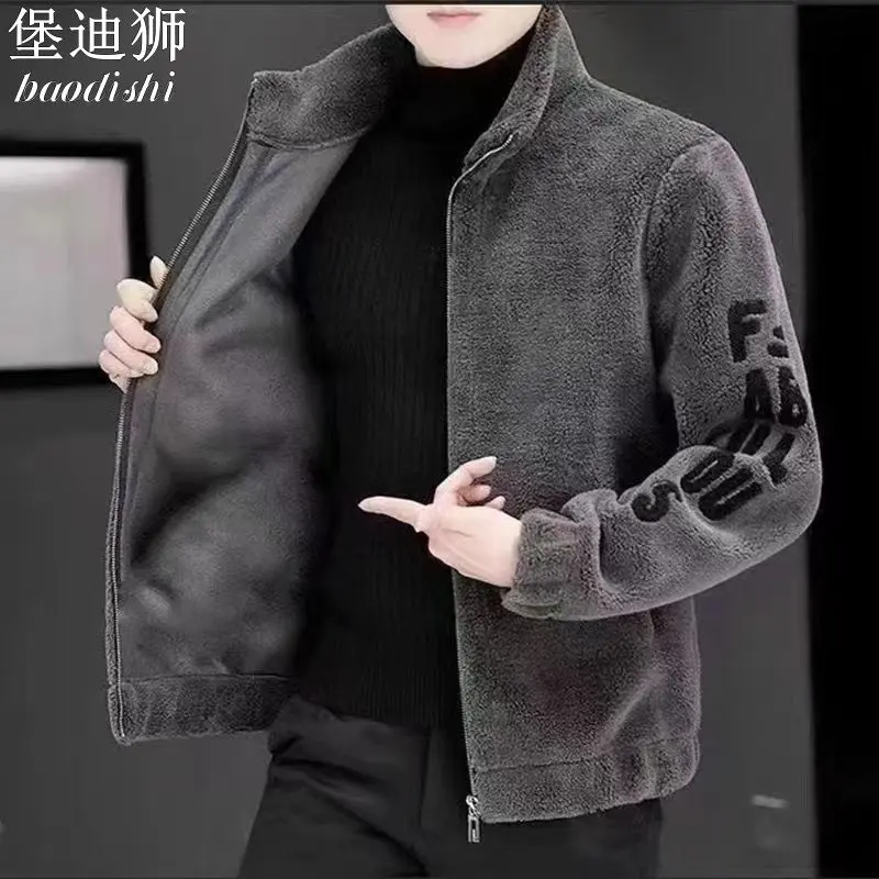 Áo Khoác Len Cừu, Dành Cho Nam Giới, Mùa Thu Và Mùa Đông, Lót Lông Cừu, Dày Và Rộng, Phong Cách Thường Ngày Cổ Chân Đế Hợp Xu hướng Quần Áo Nam, Thời Trang, Hàng Mới Về Menswear Jacket 1