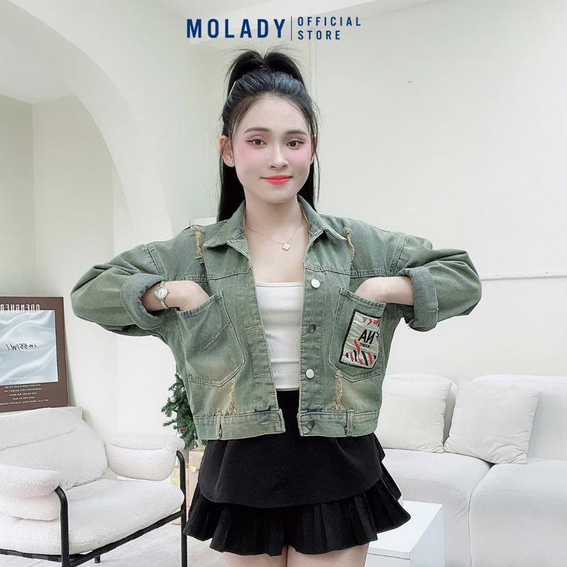 Áo Khoác Jean Nữ MOLADY K306 Thiết Kế Phong Cách Thời Trang Thêu Chữ Top Jacket Cotton 6