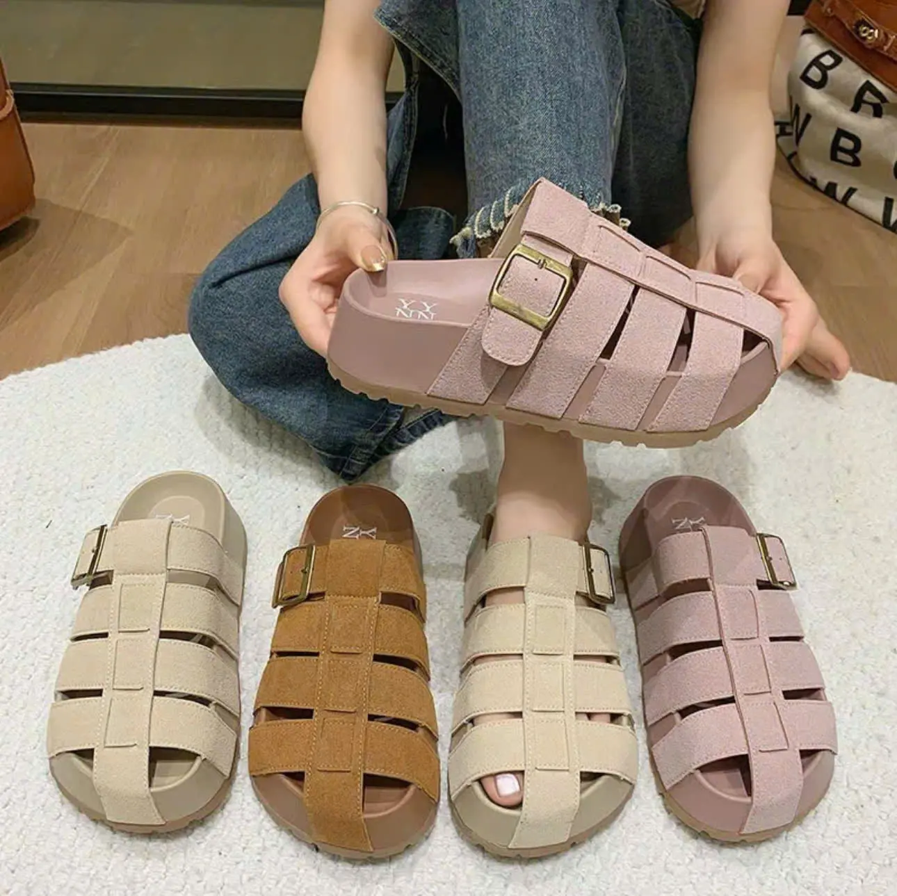 [Loại 1-Đế xịn] M02 Dép sục nữ chất da đan quai 3 màu trẻ trung VIKING êm ái - Giày dép nữ