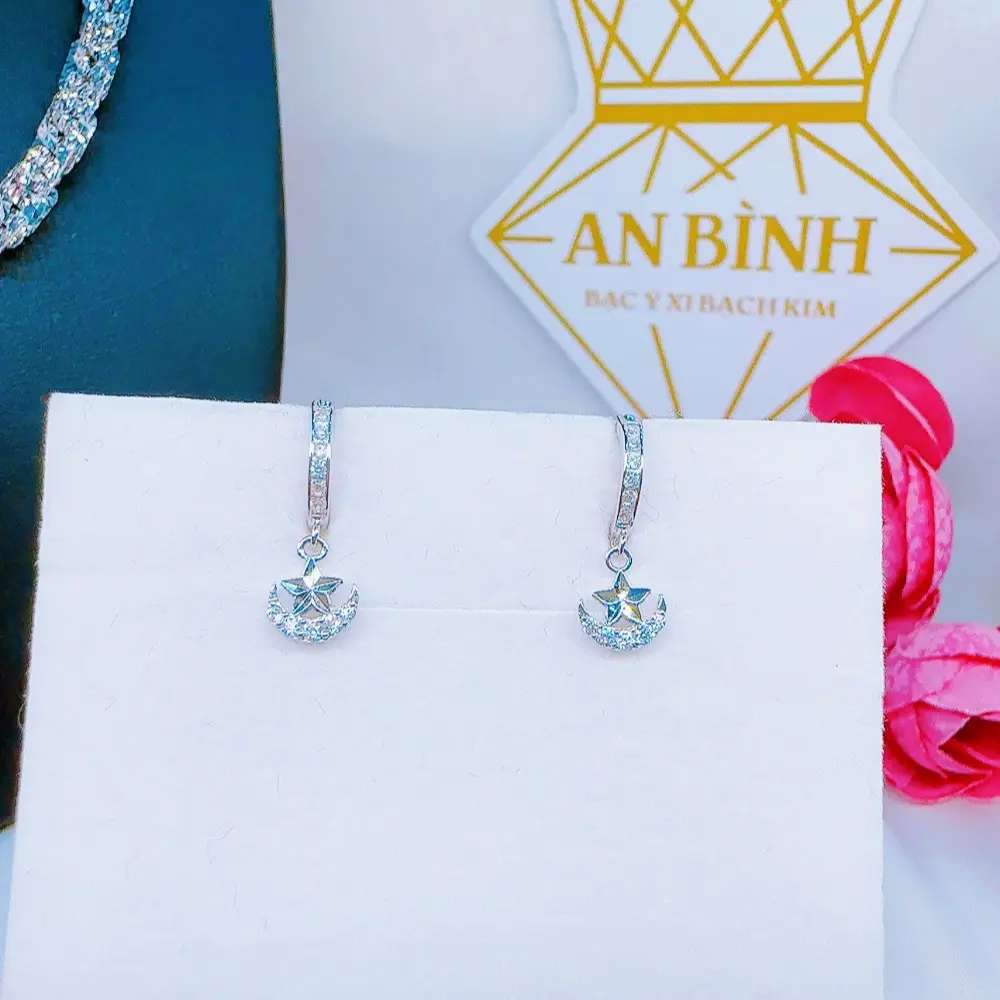 Bông tai tòn ten nhỏ - bạc ý xi bạch kim