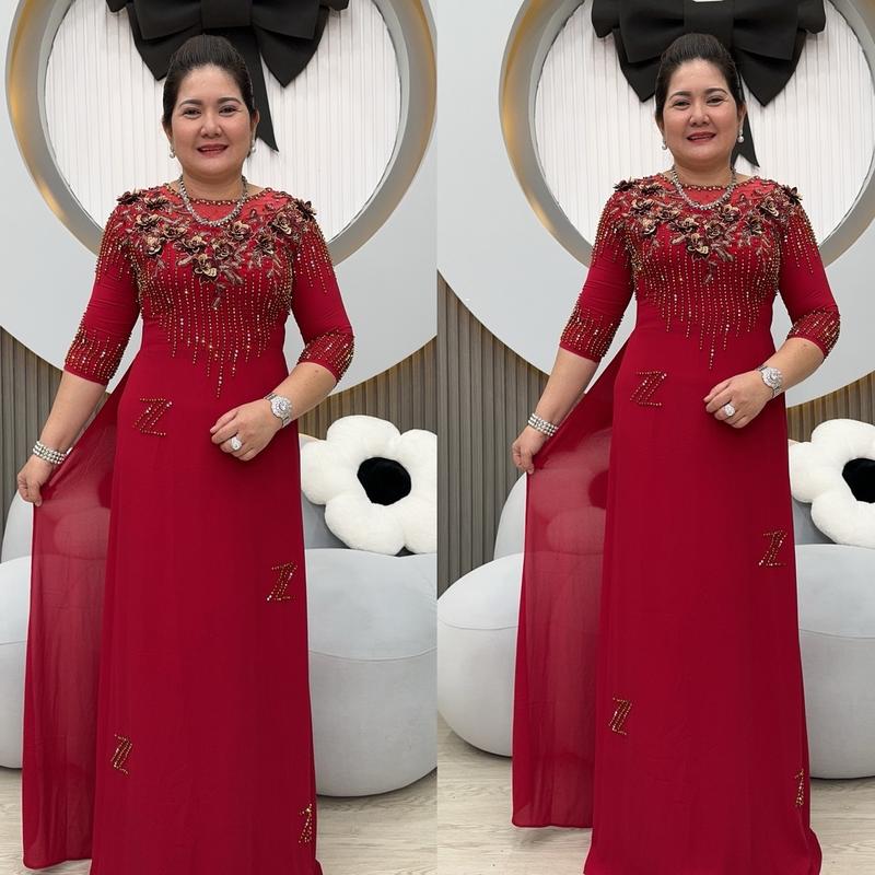 MIN SHOP - Áo dài truyền thống quần rời trung niên kết đá cao cấp Nữ Voan Women đa sắc Dress Voan