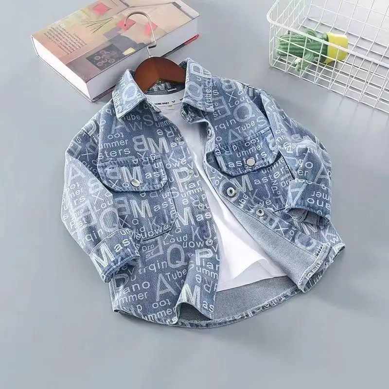 Áo Khoác Denim, Cho Bé Trai, Phong Cách Đẹp Trai, Thích Hợp Cho Mùa Xuân Và Mùa Thu, Cỡ Trung Bình Và Lớn, Áo Sơ Mi Trẻ Em, Dáng Rộng Vừa Vặn, Phong Cách Phương Tây, Thích Hợp Cho Bé Trai, Thời Trang Đi Chơi Mùa Xuân, Áo Trên 1