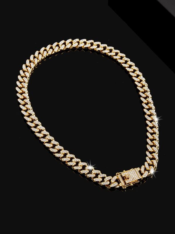 Sparkly Luxury Rhinestone Decor Chain Necklace, Summer Outfits 2024 Hip Hop Punk Style Cuban Chain Necklace, Matching Jewellery for Women for Parties & Gifts 4