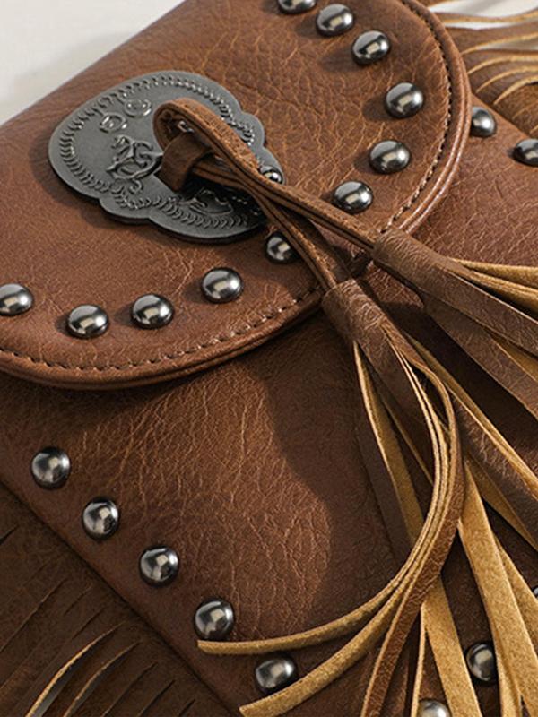 Women's Punk Style Rivet & Tassel Decor Crossbody Bag, Trendy Vintage Crossbody Bag, Chic Crossbody Bag for Daily Use 6
