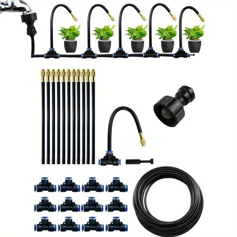 Drip Irrigation Kit, Automatic Watering System with Rotating Brass Spray Head, Watering Kit for Balcony, Rainforest, and Garden Sprinkling, Plant