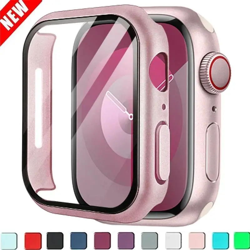 Tempered Glass+cover For Apple Watch Accessories 45mm 41mm 44mm 40mm 42mm 38mm bumper Screen Protector iwatch Case serie 9 4 5 6 SE 7 8