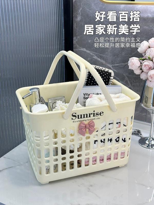  Giỏ xách Sunrise đựng đồ nhà tắm bằng nhựa cao cấp Size 19,5x19,5x29cm kèm nơ xinh  hàng NĐT   BBVT  Rổ Cao Su 